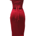  Sexy Lace-up Hollow-out Red Milk Fiber Sheath Knee Length Dress