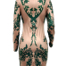  Sexy Mandarin Collar Printed Green Polyester Mini Dress