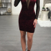  Sexy Round Neck Backless See-Through Wine Red Polyester Sheath Mini Dress