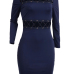  Sexy Round Neck Hollow-out Blue Healthy Fabric Sheath Knee Length Dress