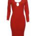  Sexy Round Neck Hollow-out Red Polyester Sheath Knee Length Dress