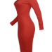  Sexy Round Neck Hollow-out Red Polyester Sheath Knee Length Dress