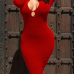  Sexy Round Neck Hollow-out Red Polyester Sheath Knee Length Dress