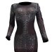  Sexy Round Neck Hot Drilling Decorative Black Polyester Mini Dress