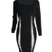  Sexy Round Neck Lace-up Black Polyester Sheath Mid Calf Dress