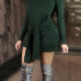  Sexy Round Neck Lacing Design Green Polyester Mini Dress