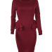  Sexy Round Neck Patchwork Wine Red Polyester Knee Length Dress