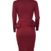  Sexy Round Neck Patchwork Wine Red Polyester Knee Length Dress