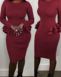  Sexy Round Neck Patchwork Wine Red Polyester Knee Length Dress