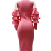  Sexy Round Neck Ruffle Sleeves Gauze Patchwork Pink Polyester Knee Length Dress