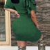  Sexy Round Neck Ruffle Sleeves Green Polyester Knee Length Dress