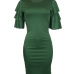  Sexy Round Neck Ruffle Sleeves Green Polyester Knee Length Dress