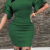  Sexy Round Neck Ruffle Sleeves Green Polyester Knee Length Dress