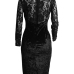  Sexy Round Neck See-Through Black Velvet Knee Length Dress