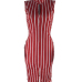  Sexy Round Neck Striped Wine Red Polyester Knee Length Dress