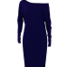  Sexy Sloping Shoulder Gloves Design Royalblue Cotton Blend Mid Calf Dress