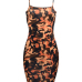  Sexy Spaghetti Strap Sleeveless Camouflage Printed Yellow Polyester Knee Length Dress