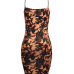  Sexy Spaghetti Strap Sleeveless Camouflage Printed Yellow Polyester Knee Length Dress