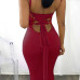  Sexy Square Neck Backless Lace-up Red Polyester Mid Calf Dress