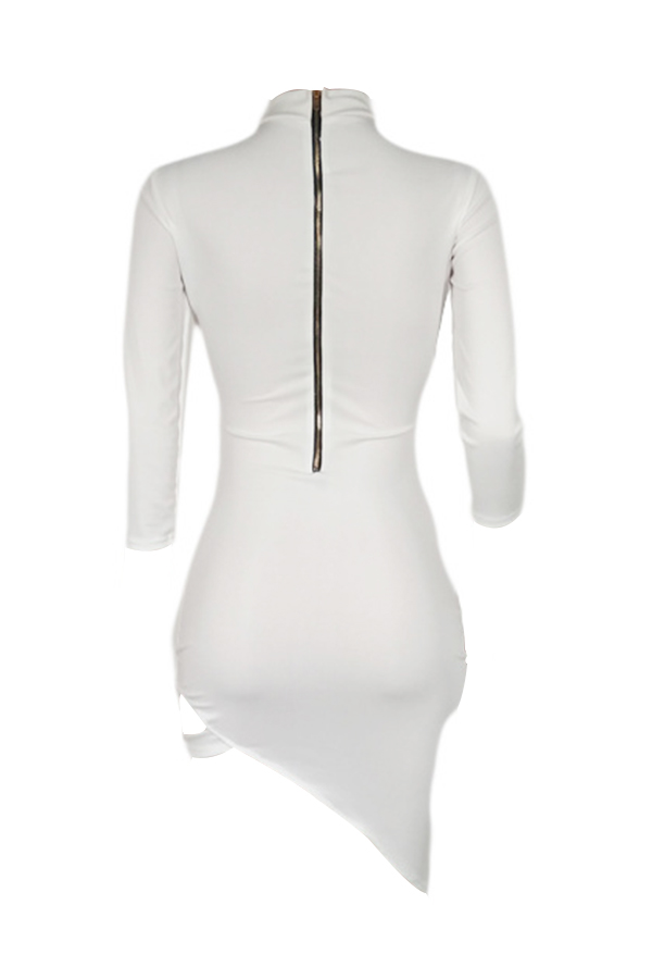  Sexy Turtleneck Hollow-out White Polyester Mini Dress