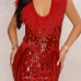  Sexy U Neck Feather And Sequins Decoration Red Polyester Sheath Mini Dress