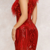  Sexy U Neck Feather And Sequins Decoration Red Polyester Sheath Mini Dress