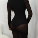  Sexy U Neck See-Through Black Polyester Knee Length Dress