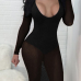  Sexy U Neck See-Through Black Polyester Knee Length Dress