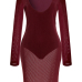  Sexy U Neck See-Through Wine Red Polyester Knee Length Dress