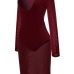  Sexy U Neck See-Through Wine Red Polyester Knee Length Dress