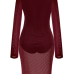  Sexy U Neck See-Through Wine Red Polyester Knee Length Dress