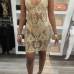  Sexy U Neck Sequins Decoration See-Through Gold Polyester Sheath Mini Dress(Without Briefs)