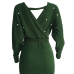  Sexy V Neck Backless Pearl Decoration Green Polyester Mini Bodycon Dress(With Belt)