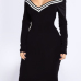  Sexy V Neck Cap Sleeves Striped Black Polyester  Knee Length Dress