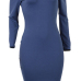  Sexy V Neck Cap Sleeves Striped Blue Polyester Knee Length Dress