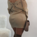  Sexy V Neck Eyelets Design Lace-up Khaki Polyester Mini Dress