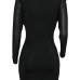  Sexy V Neck Feather Decoration Net Yarn Splicing Black Polyester Knee Length Dress