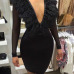  Sexy V Neck Feather Decoration Net Yarn Splicing Black Polyester Knee Length Dress