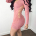  Sexy V Neck Hollow-out Pink Polyester Sheath Mini Dress