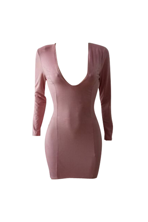  Sexy V Neck Hollow-out Pink Polyester Sheath Mini Dress