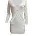  Sexy V Neck Hollow-out White Milk Fiber Sheath Mini Dress