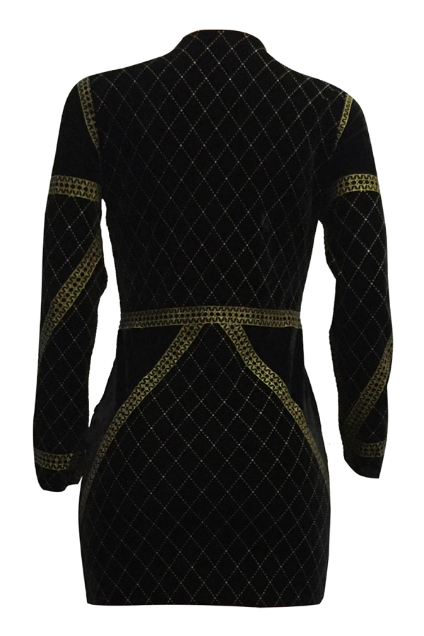  Sexy V Neck Hot Stamping Craft Gold Velvet Sheath Mini Dress