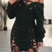  Sexy V Neck Lace-up Hollow-out Green Polyester Mini Dress