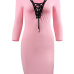  Sexy V Neck Lace-up Pink Polyester Knee Length Dress