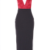  Sexy V Neck Patchwork Wine Red Velvet Mid Calf Dress