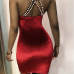  Sexy V Neck Pearl Decoration Red Velvet Knee Length Dress