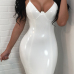  Sexy V Neck Zipper Design White Polyester Sheath Knee Length Dress