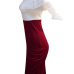  Stylish Falbala Design Wine Red Cotton Blend Sheath Mid Calf Dress