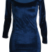  Stylish Long Sleeves Blue Velvet Sheath Mini Dress