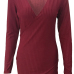  Stylish V Neck Long Sleeves Wine Red Polyester Sheath Mini Dress